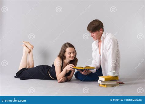 Man And Woman Reading Books Together Stock Image Image Of Adult