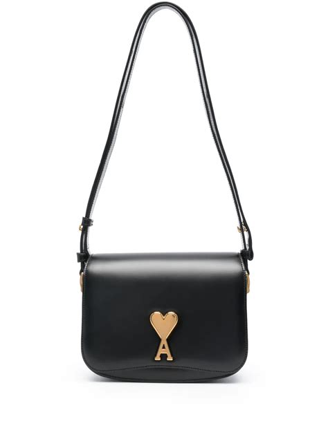 ami paris paris paris leather shoulder bag black farfetch
