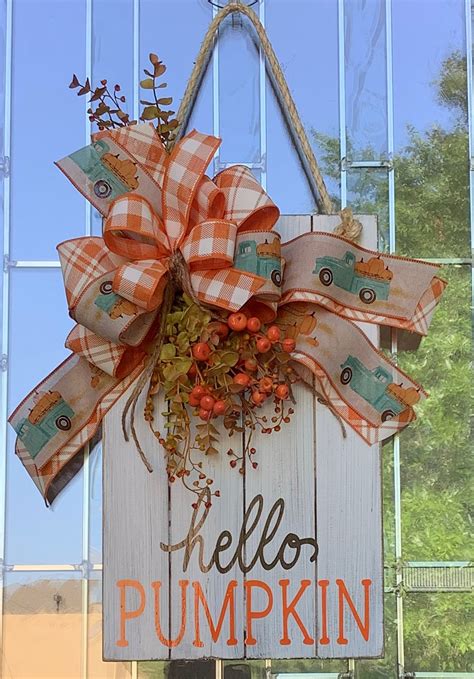 Hello Pumpkin Large Wooden Door Sign Door Hanger Farmhouse Etsy