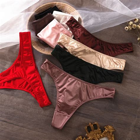 Ice Silk Satin Women Lingerie Underwear Low Waist Seamless Quick Drying Thong Skin Friendly