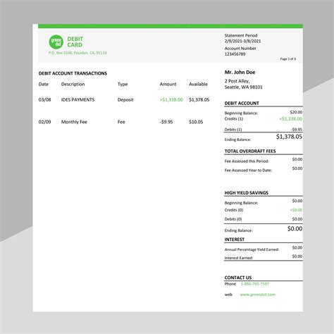 Green Dot Bank Statement Template Ozoud