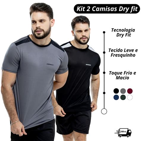 Camiseta Academia Dry Fit - Kit 2 Camisas Dry Fit Academia Camiseta Musculação Treino Masculina ...