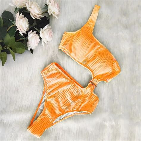 Generic 2025 New Solid Color Single Shoulder One Piece Swimming Suit Sexy Women Bikini Walmart