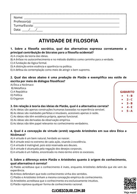 Atividade De Filosofia 1 Ano - Atividades de Filosofia – Click Escolar