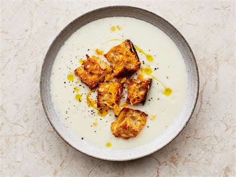 Cauliflower Soup With Chive Oil And Rye Crostini Recipe Bon Appétit