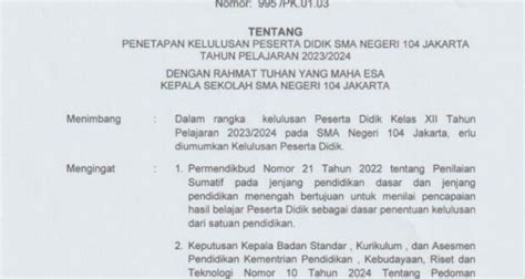 PENGUMUMAN KELULUSAN KELAS XII 2024 SMAN 104 Jakarta