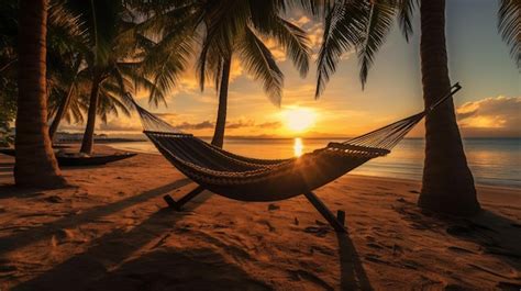 Premium AI Image | hammock on the beach at sunset