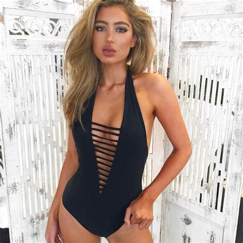 Monokini 2018 New Women One Piece Deep V Neck Bandage Backless Bikini Push Up Padded Swimsuit