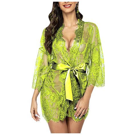 Midwennn Women S Long Sleeve Lace Belt Sexy Lingerie Pajamas Sleepwear Panties Lingerie Sexy