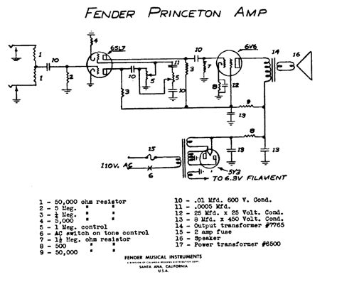 FENDER Princeton Amp Schematic – Electronic Service Manuals