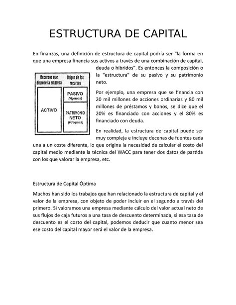 Estructura DE Capital ESTRUCTURA DE CAPITAL En Finanzas Una