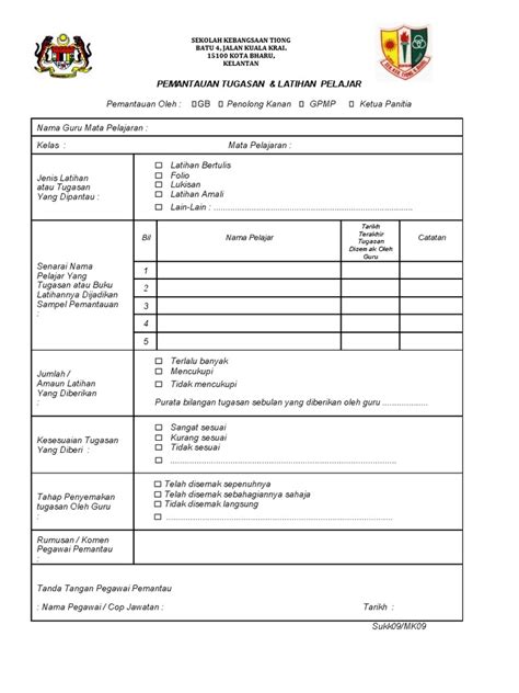 Borang Semakan Buku Latihan Murid Pdf