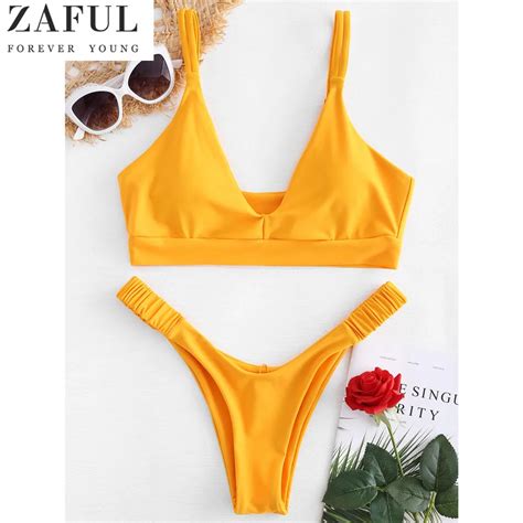 Aliexpress Buy Zaful Dual Shoulder Strap Thong Bikini Set Women Solid Color Sexy Swimwear