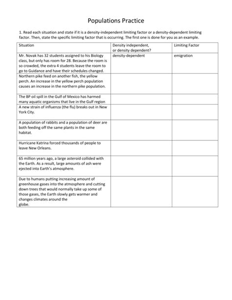 Populations Practice Worksheet