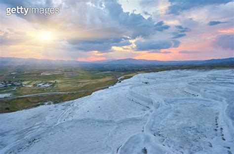 Beautiful Sunrise And Natural Travertine Pools And Terraces Pamukkale