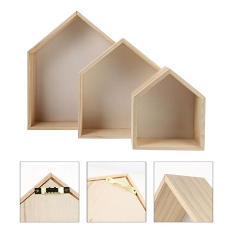 3Pcs Houten Huis Vorm Magazijnstellingen Multifunc Grandado