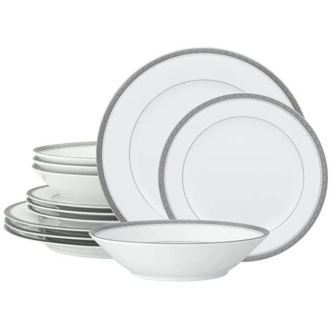 Noritake Charlotta Platinum 12 Piece Dinnerware Set Platinum