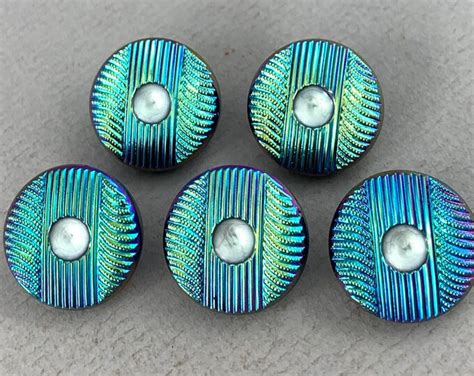 Vintage Matching Metallic Blue Vintage Glass Buttons Rainbow Etsy