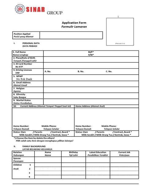 Sinar Job Application Sja Form Pdf