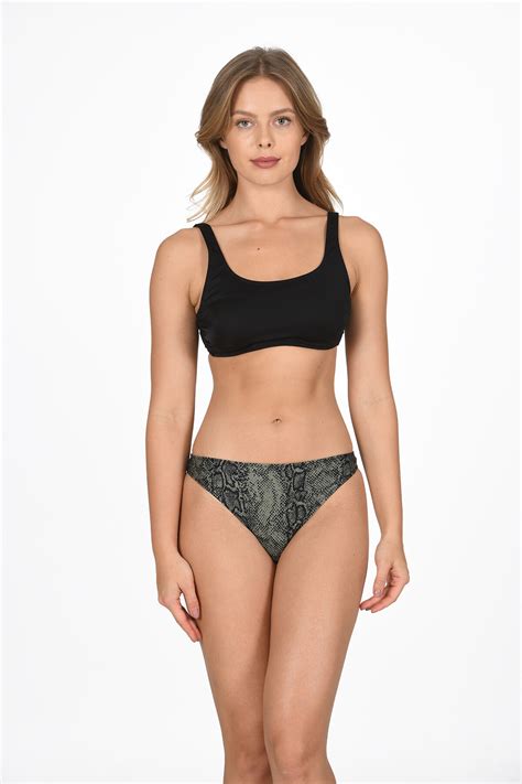 Haki Siyah Desenli Basic Tek Alt Bikini LOYA