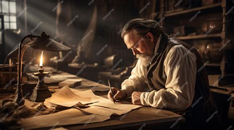 premium ai image man writing   letterold quill  books