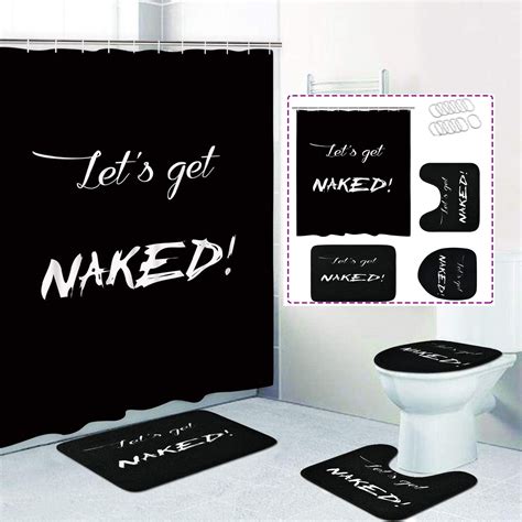 FRAMICS Get Naked Alphabet Shower Curtain And Rug Sets 16 Pc Black