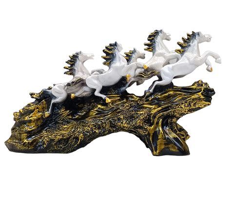 decorative resin horse sculpture  white horses  gold base cm