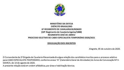 Regimento José de Abreu Processo Seletivo de Cabo Especialista