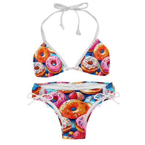 Sexy Women S String Bikini Set Multi Colors Donuts Print Two Piece