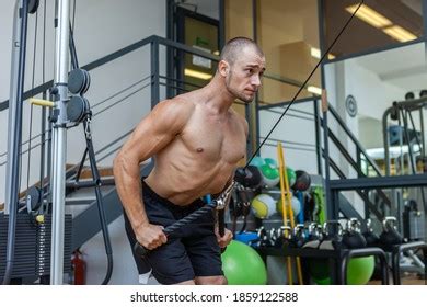 Muscular Bodybuilder Naked Torso Exercises Cable Stock Photo Shutterstock