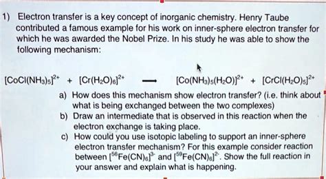 electron transfer is a key concept of inorganic chemistry henry taube ...