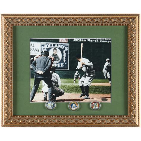 Babe Ruth Custom Framed Colorized Photo Display With Complete Set Of Colorized Us Coins