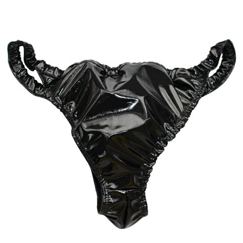 ACSUSS Mens PVC Leather Wetlook Bikini Briefs Underwear Latex Rubber Swimwear Men Clothing