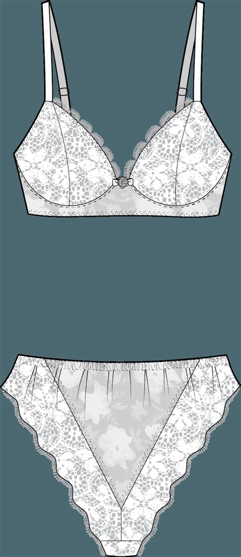Womens Intimates Lingerie Set 4 CAD Technical Drawing Adobe Illustrator Etsy
