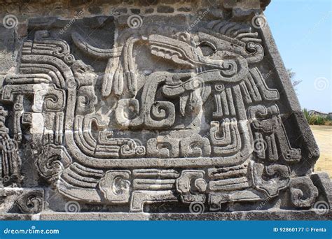 Bas Relief Carving With Of A Quetzalcoatl Xochicalco Mexico Stock