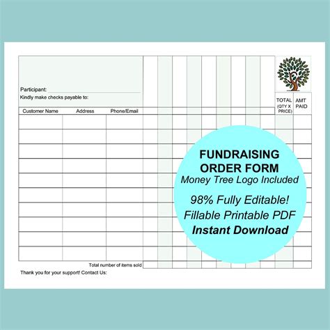 Fundraising Order Form Template | AT A GLANCE