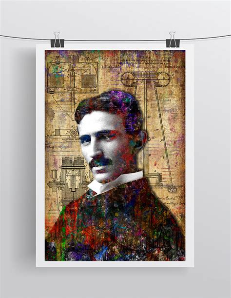 Nikola Tesla Poster, Nikola Tesla Portrait Gift, Nikola Tesla Colorful ...