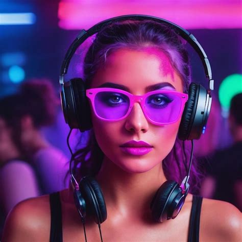 Premium Photo Cyber Monday Concept Hot Girl DJ In Neon Lights With Headphones