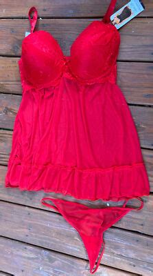 Rene Rofe Red Lingerie Babydoll String Thong Set Plus Size X Nwt Ebay