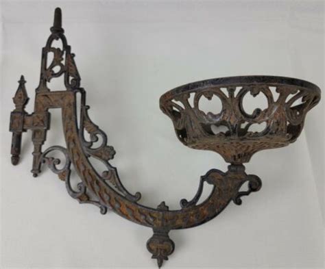 Antique Victorian Ornate Cast Iron Oil Lamp Holder Wall Sconce Dated