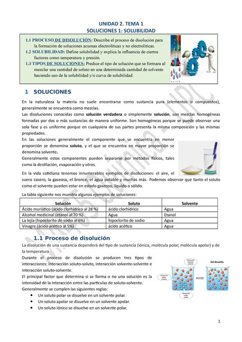 05 Soluciones 1 LA UNIDAD 2 TEMA 1 SOLUCIONES 1 SOLUBILIDAD 1