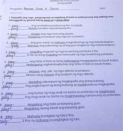 Panuto Isulat Sa Sagutang Papel Ang Salitang Bubuo Sa Pangungusap Hot