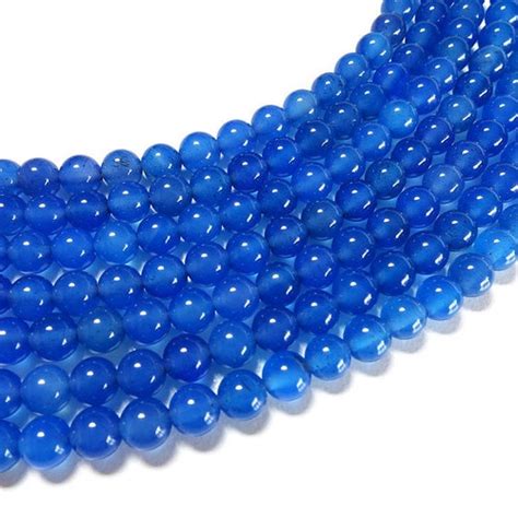 Blue Agate Beads Round Natural Gemstone Loose Beads Sold Etsy