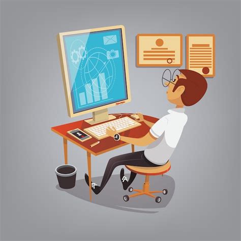 Premium Vector Man Busy Working With Computer In Office