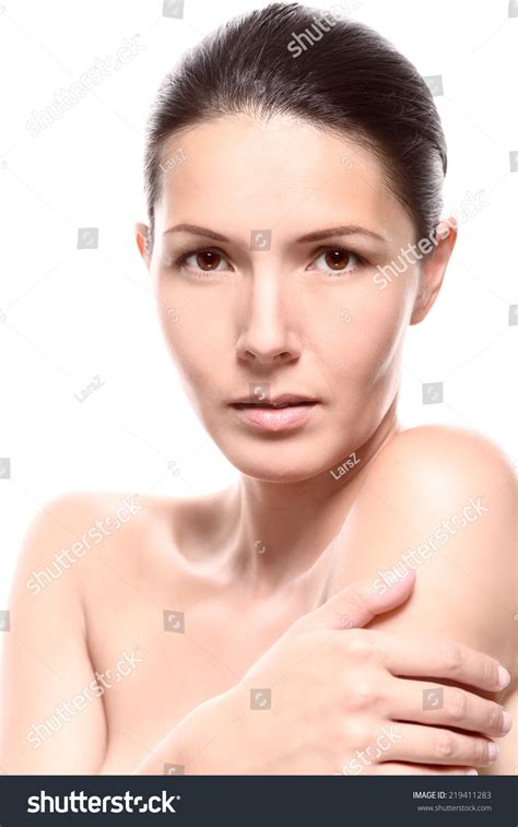 Naked Woman Close Covering Breast Hands Foto Stock Editar Agora 219411283