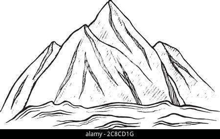 Montañas gráfico colina negro blanco paisaje dibujo ilustración vector