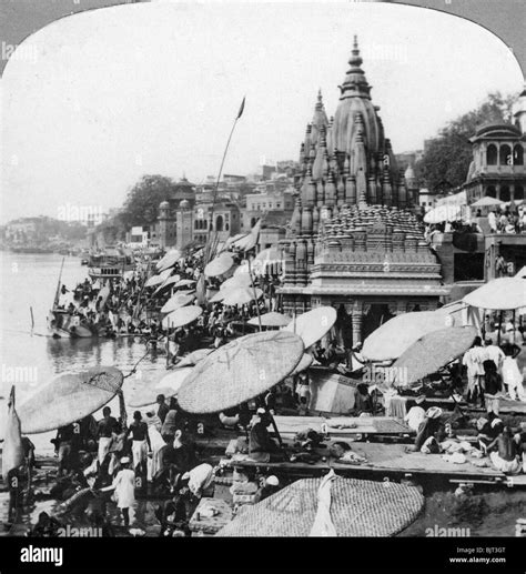 A Temple And Ghats On The Ganges At Benares Varanasi India 1900s