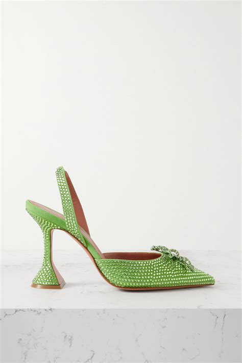 AMINA MUADDI Rosie Crystal Embellished Suede Slingback Pumps In Green