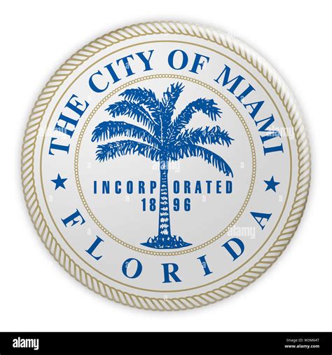 Us City Button Miami Florida Seal Badge 3d Illustration On White