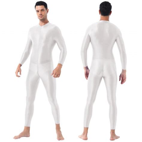 Sexy Ankle Length Double Ended Zipper Bodysuit For Gay Men Lingerie Bodystocking Shimmery High